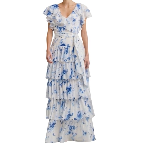 NWT LAUREN RALPH LAUREN Short Sleeve Belted Waist Tiered Ruffle Dress Size 6